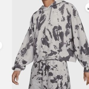 Nike Women's Oversized Hoodie Washed Cropped Jersey Black Grey Tie Dye
